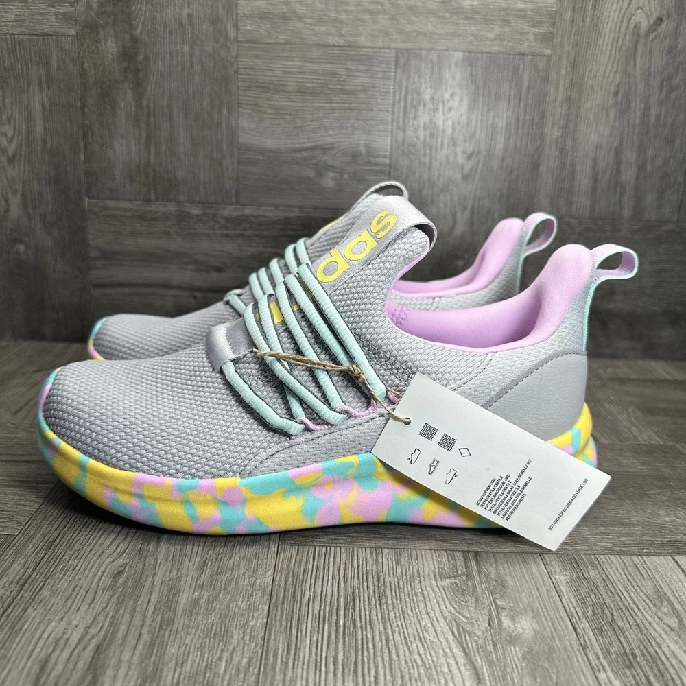 Adidas Lite Racer Adapt 7 Kids 3 Grey Pink Yellow Slip On Running NEW IH7849